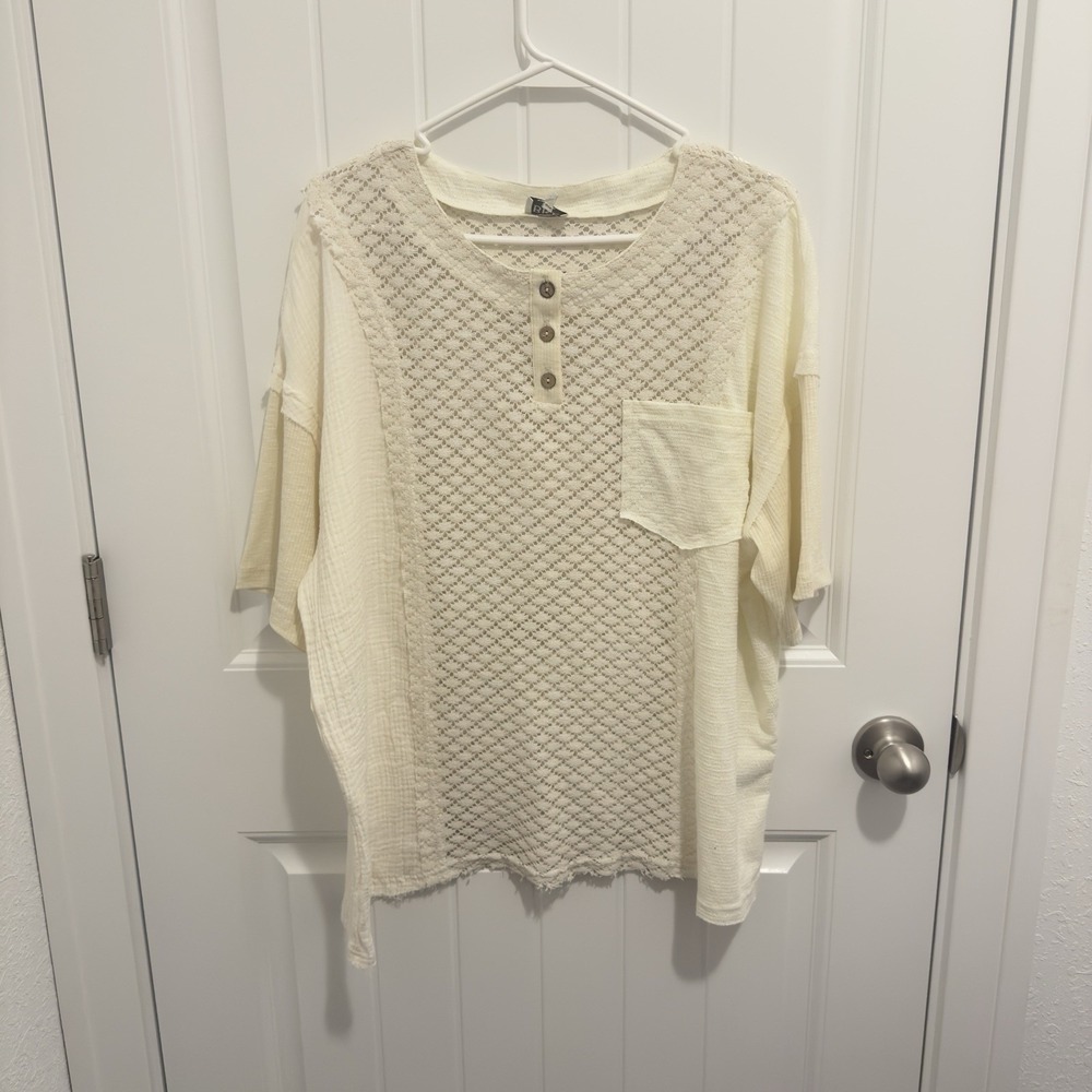 BKE Women's Ivory‎ Lace Gauge Oversized Shirt Size XL